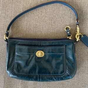 Coach Dark Green Turquoise Patent leather wristlet